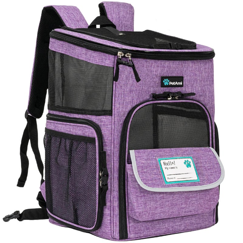 PetAmi Dog Backpack Carrier, Airline Approved Cat Backpacks for Carrying Small Large Cats, Pet Carrier Back Pack, Ventilated Soft Sided for Travel, Hiking, Camping, Max 18 lbs, Purple - Image 1